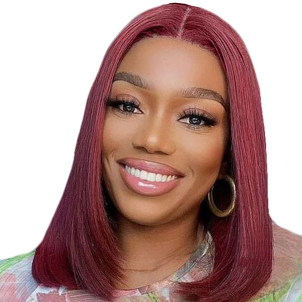 Virgin Human Hair - Burgundy Double Drawn Full Frontal Bob - 10 inch