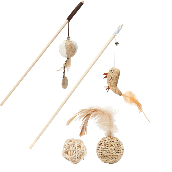 4 Piece Cat Toys Set Funny Cat Stick And Rattan Ball For Cat