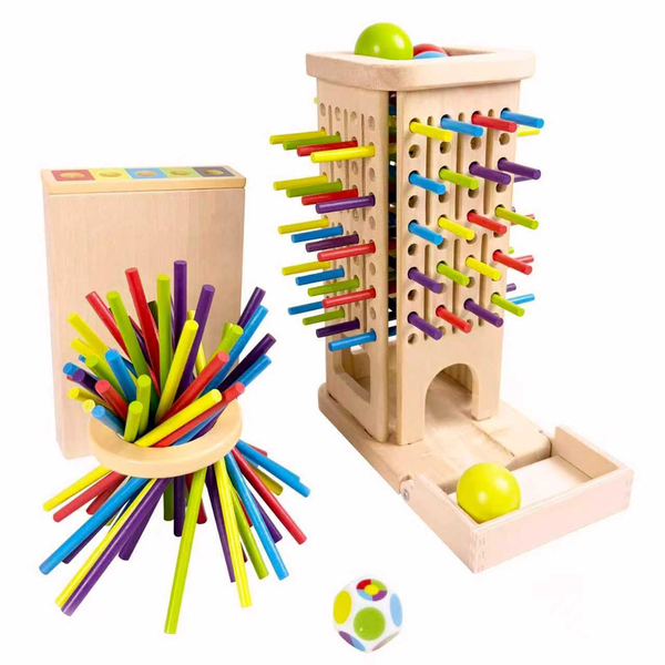 Wooden Kid Toys, 3-in-1 Board Game, Wooden Sorting and Stacking| Pick-Up Sticks