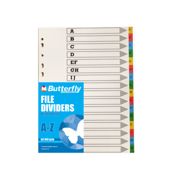 Butterfly A4 File Dividers Bright Board - 16 Tab A-Z (Pack Of 10)