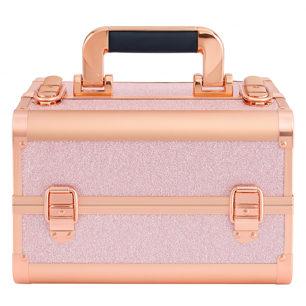 Rose Gold with Pink Glitter Makeup &amp; Nail Storage Case with 6 Trays