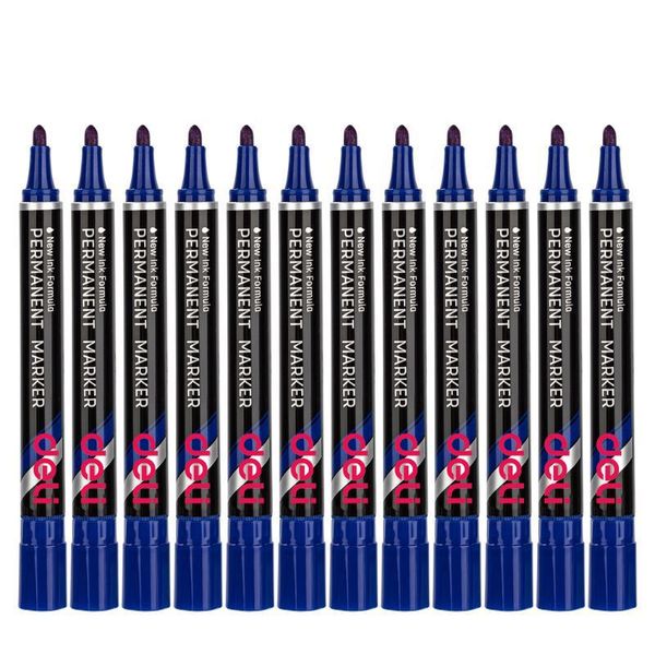 Deli Permanent Marker Bullet Tip:1.5mm Blue box of 12