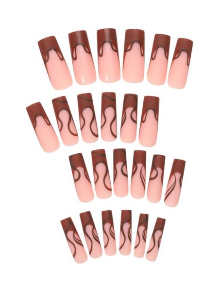 24 Piece Press On Nail Set With French Tip &amp; Abstract Design - Brown