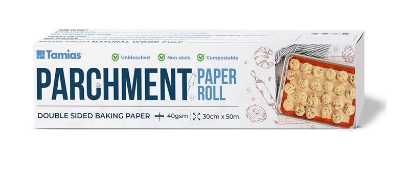 Tamias Premium Parchment Paper Roll for Baking and Cooking 50m x 30cm