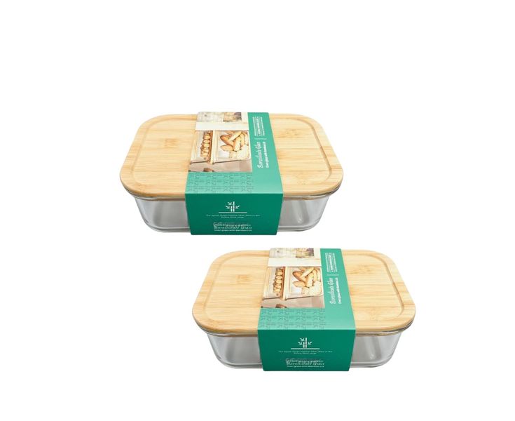 1500ml Borosilicate Glass Food Storage Container with Bamboo Lid - Set of 2