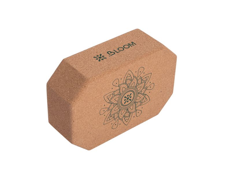 Bloom Mandala Cork Yoga Block - Brown/Green