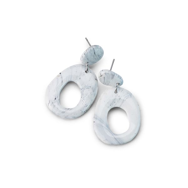 Yours - Hanging Earrings - Marble Effect - White and Black - Resin