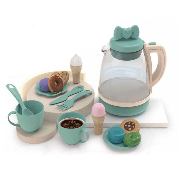 Children Pretend Play Musical Tea Toy Set With Spray Kettle &amp; Lights