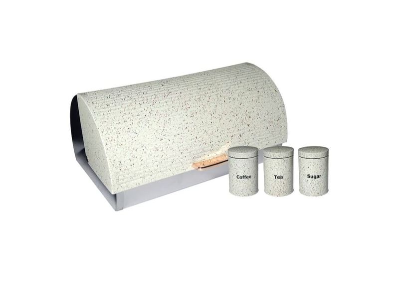 Creme (Dotted) Bread Bin &amp; 3 Piece Canister Set