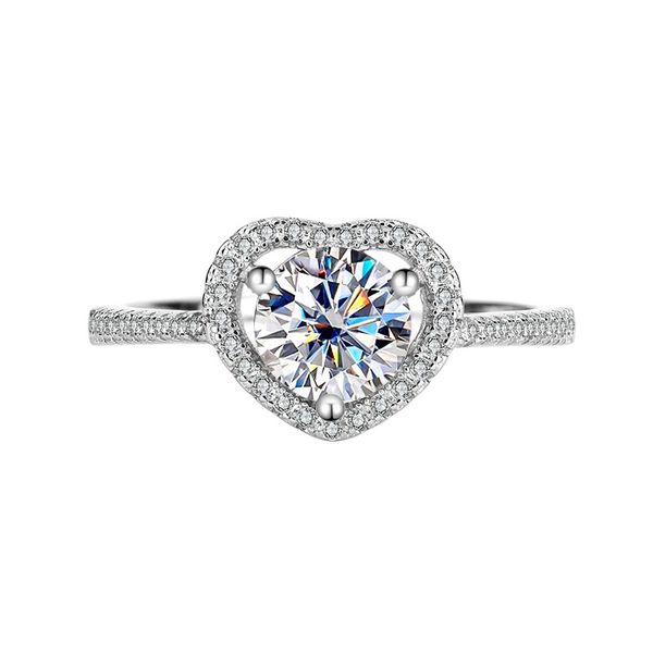 925 Sterling Silver 1 CT Moissanite Heart Couple Ring