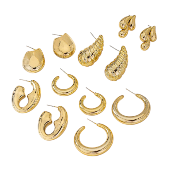 6 Pairs Statement Gold-Tone Hoop And Drop Earrings Set - Gold