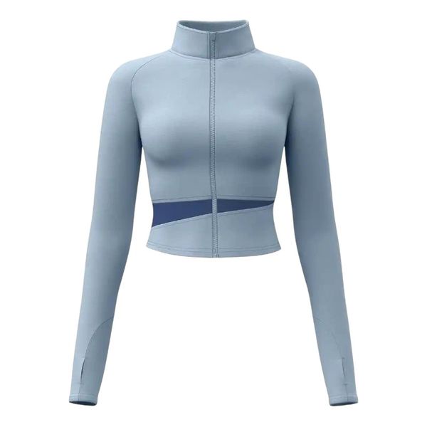 Women's High-Collar Matching Yoga Jacket - Blue