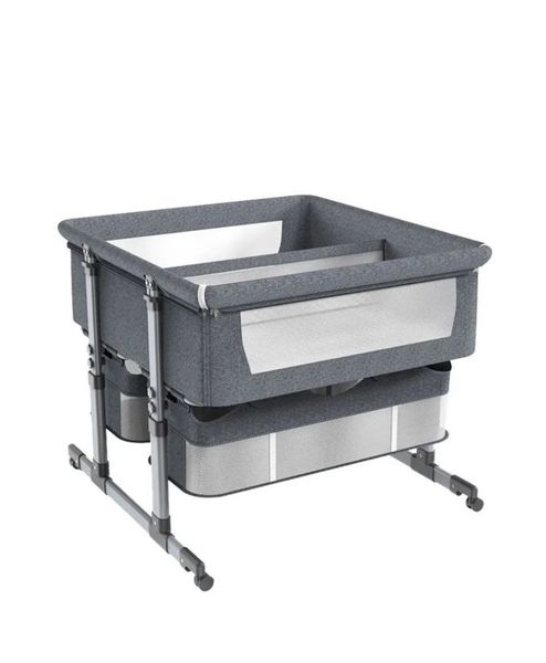 Foldable Twin Baby Crib Cot - Portable Style in Grey