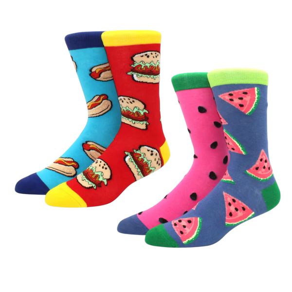 Funky Mismatched Novelty Socks Watermelon Burgers 2 Pairs