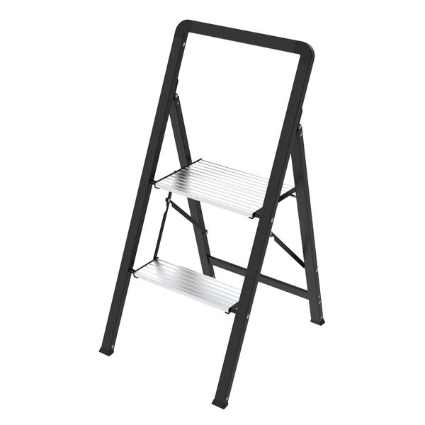 CASA Folding Step Ladder - Steel &amp; Aluminium - 2 Steps - Black/Silver