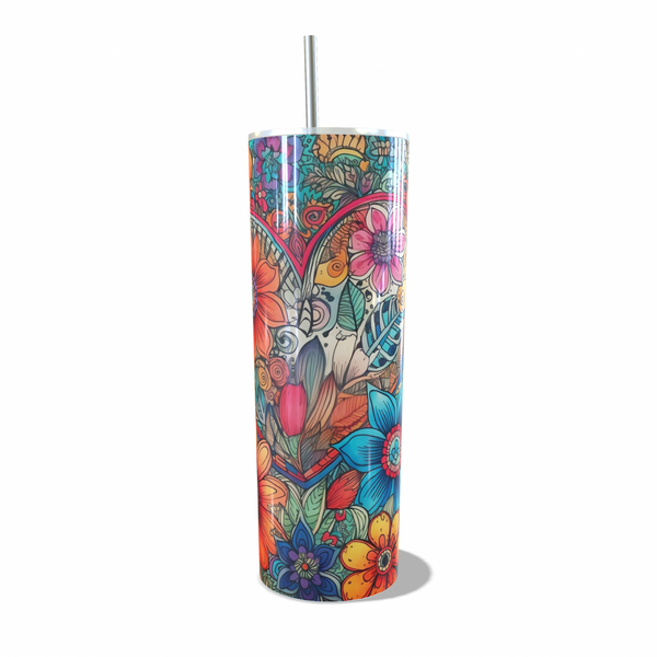 Beautiful Skinny Tumbler with Flowers and Heart Pattern