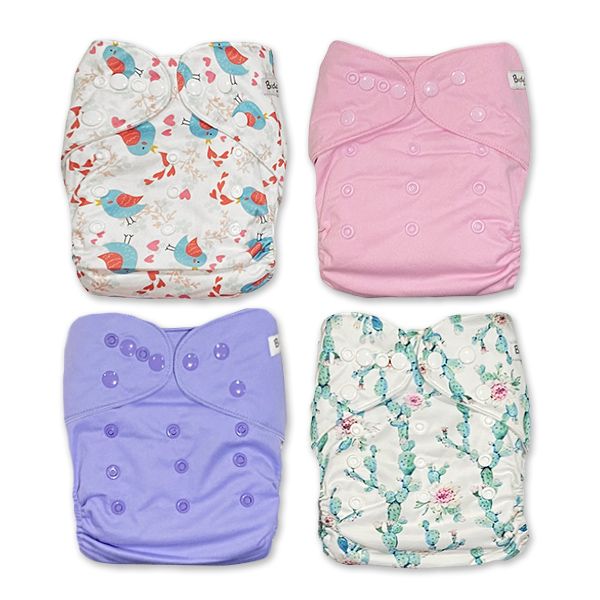 BiddyKins - Cloth Nappy Bundle - 4 Girl, Pink All-in-One Nappies - Set 1