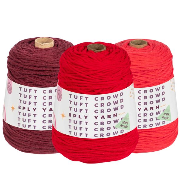 Dark Red Yarn, 8-ply Tufting Yarn, Yarn Fiber, 100% Acrylic Yarn (3x400g)