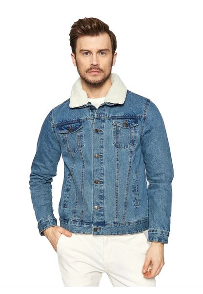 Brave Soul Men's Denim Jacket Borg Collar