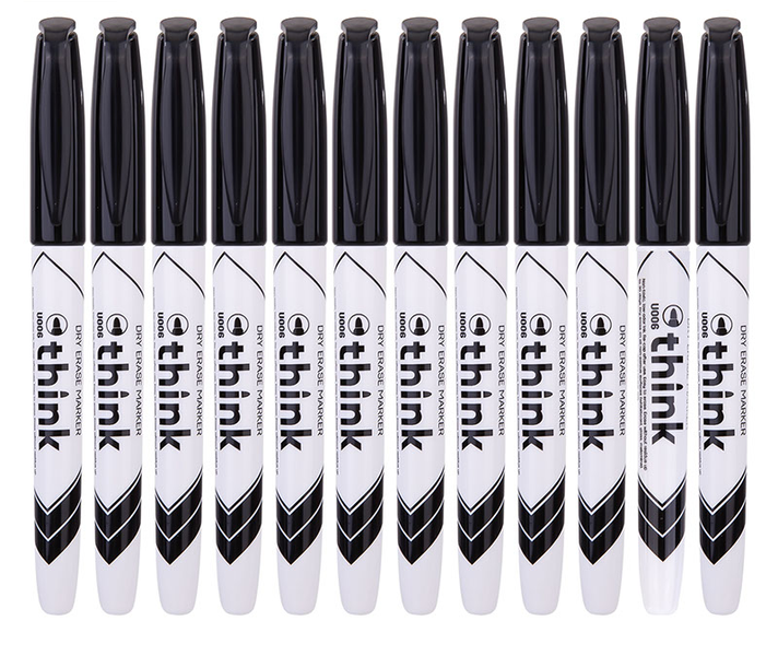 Think 1.5mm Acrylic Tip Black Whiteboard Marker - Set of 12 - U00620