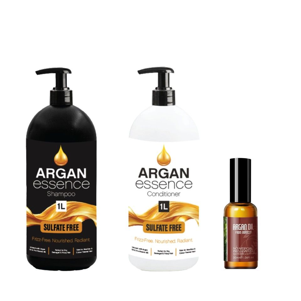 Argan Essence Hair Care Set - Shampoo, Conditioner & Oil Trio