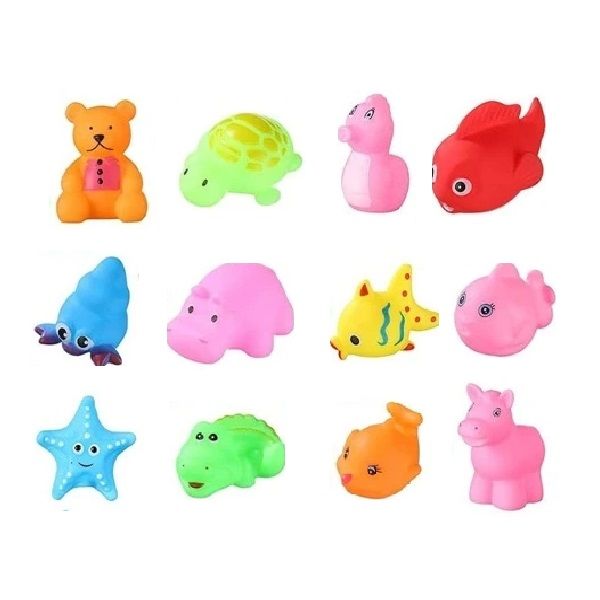 Floating Bath Squawky Rubber Animal Toys Set of 12 Assorted Colours