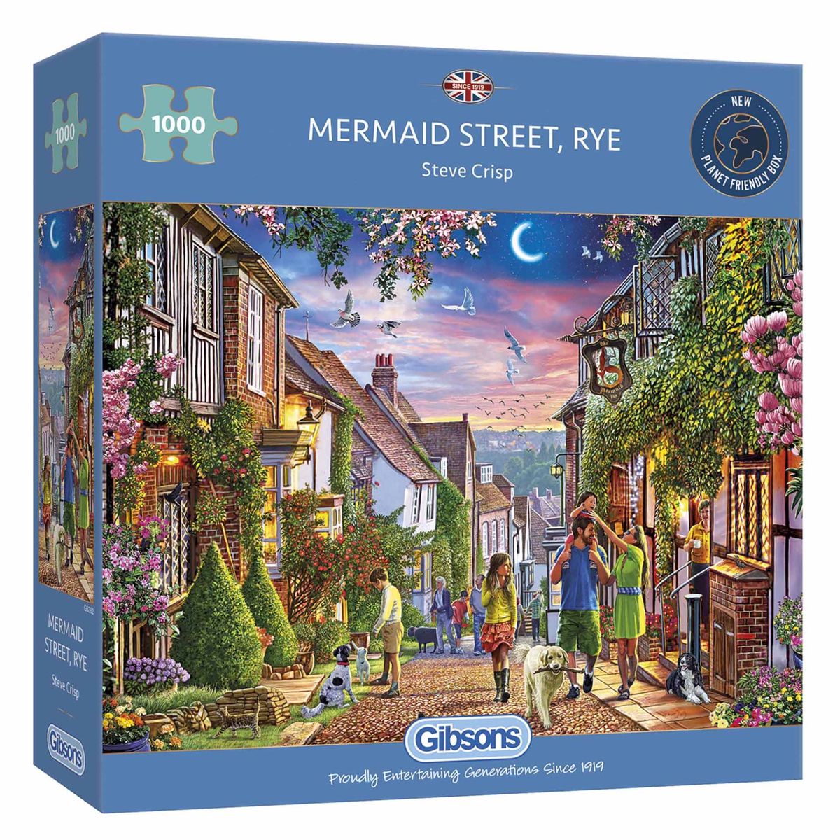 Gibsons Puzzle 1000 Pezzi - Mermaid Street, Rye - Panorama Inglese, Cartone Riciclato, Realizzato In Gran Bretagna, 68x49 Cm