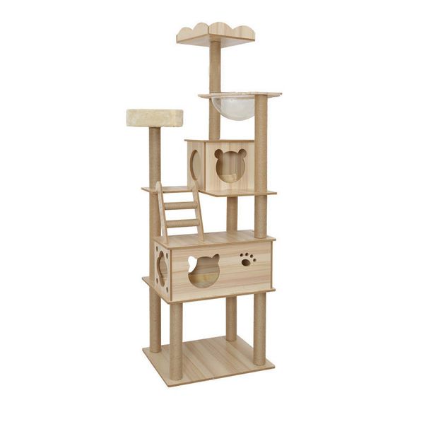 Cat climbing frame wooden cat bed cat tree all-in-one cat scratching pillar