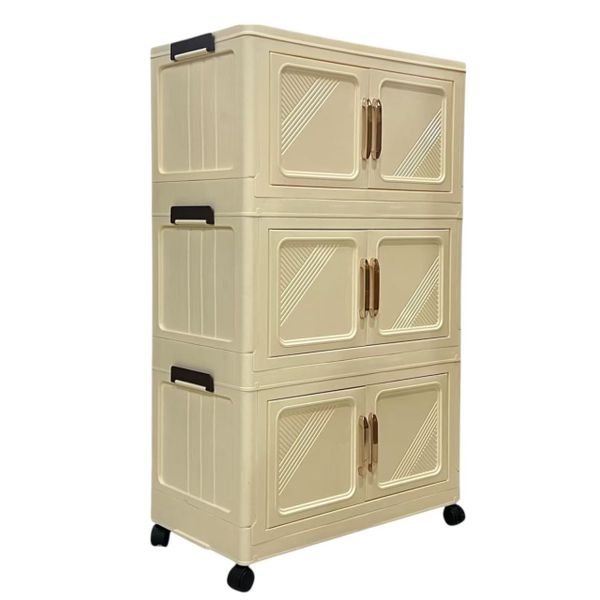 3-Layer Extra Large Collapsible Storage Cabinet with Magnetic Doors