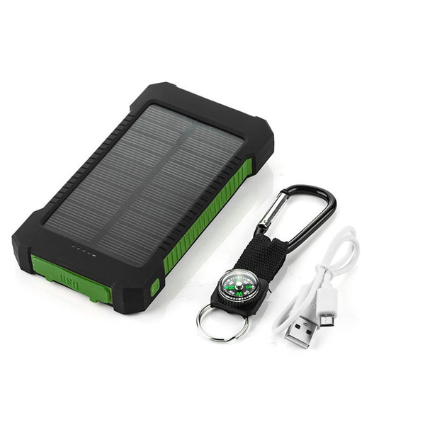 Solar Power Bank 10000mAh - Waterproof Outdoor Charger w/ LED &amp; Compass