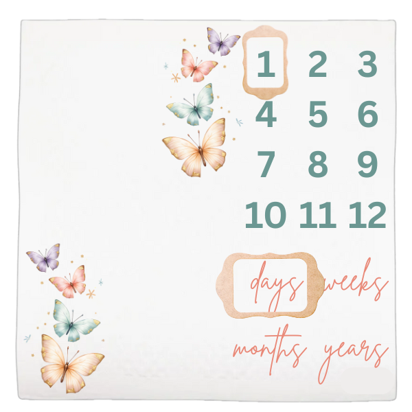 Baby Milestone Blanket Soft Memory Blanket-Pastel Butterflies