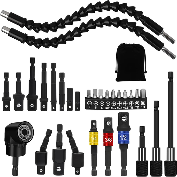 31 Pieces Drill Bit Extension Set, 105 Right Angle Attachment