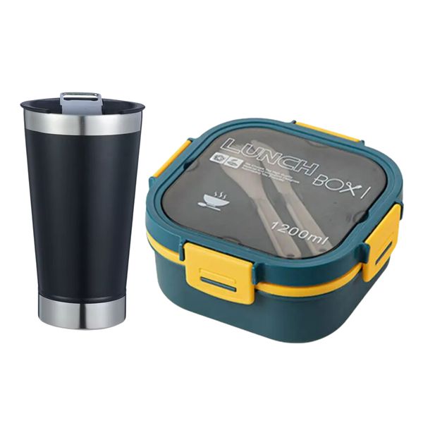 1200ml 3 Layer Lunch Box with Knife, Fork and Insulated Flask