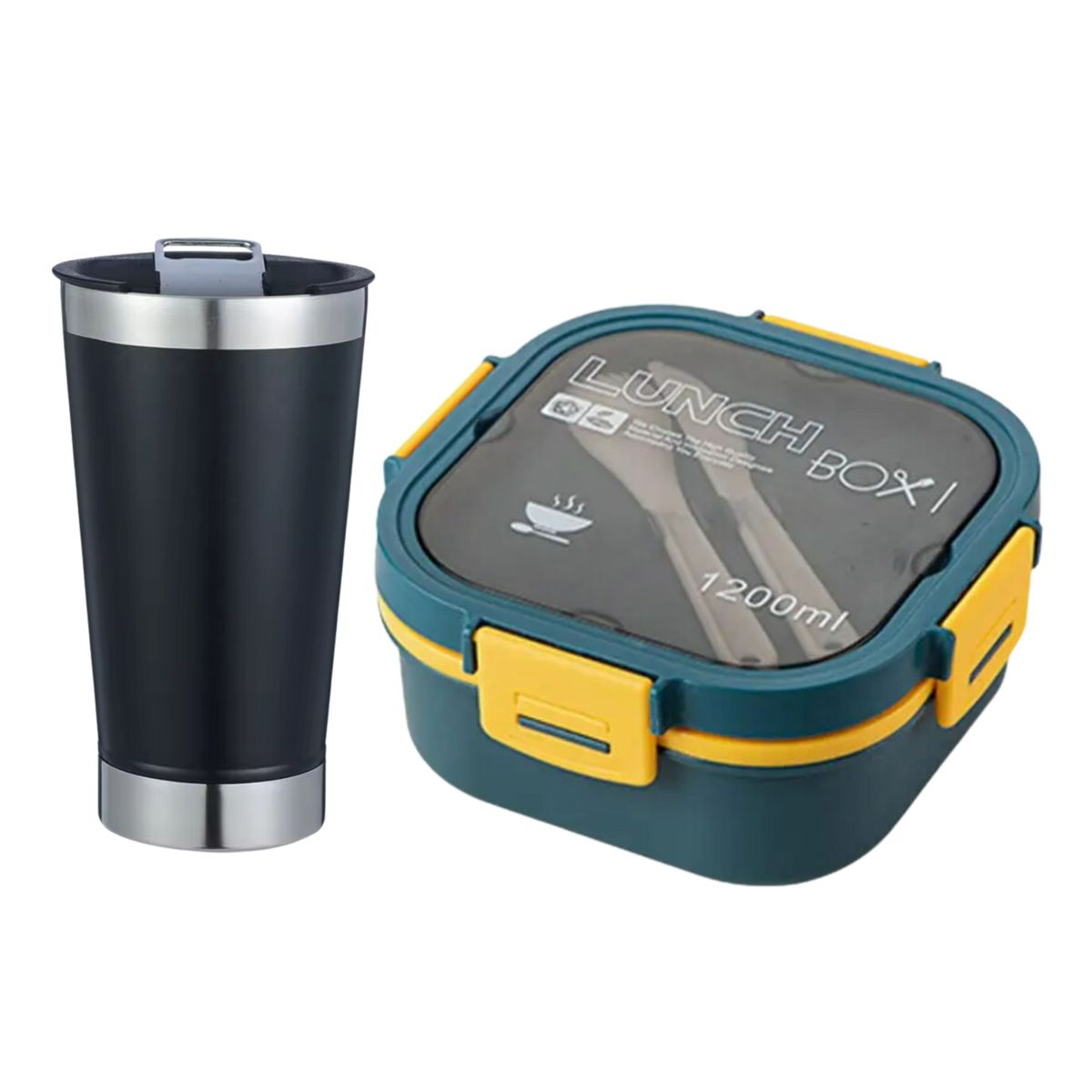 1200ml 3 Layer Lunch Box with Knife, Fork and Insulated Flask | Shop