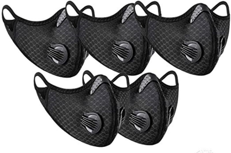 Sports Face Mask with Double Air Valves Black - 5 Pack