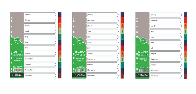 Treeline Divider January To December Printed A4 PVC - Pack of 3