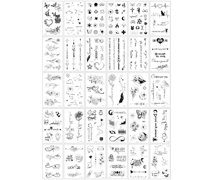 1 Sheet - Diverse Intricate Design Temporary Tattoo - Black