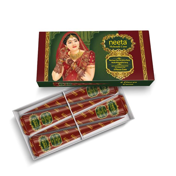 Neeta Henna Cones for Hand - Natural Ready to Use Henna Paste Pack of 4