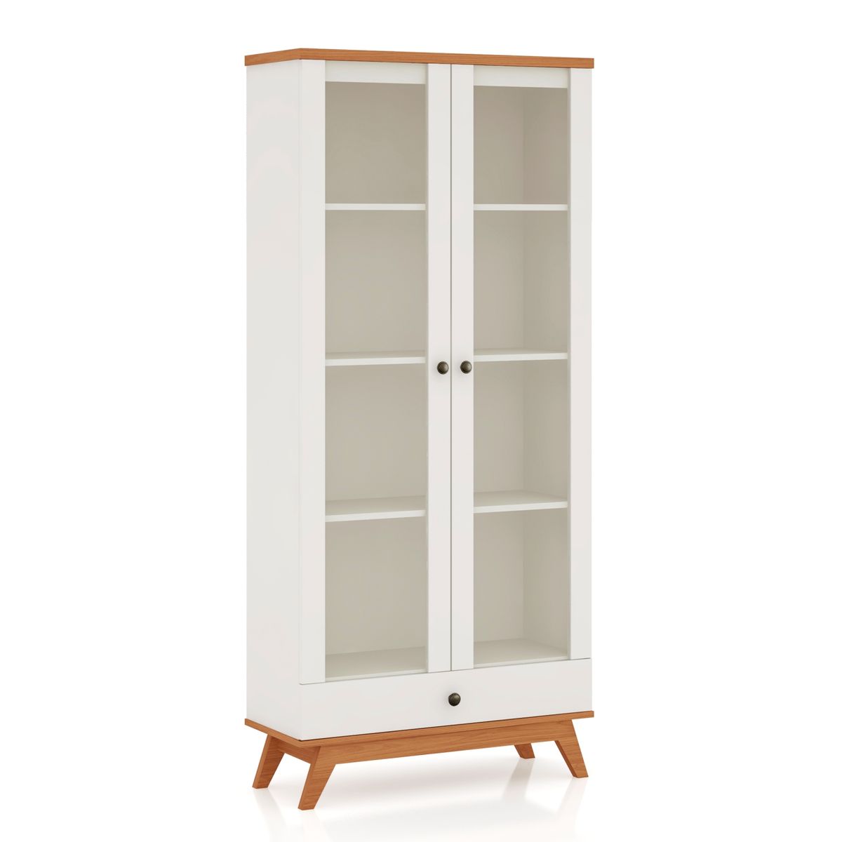 Bella Casa - Drawer Bookcase W/ 02 Glass Doors - Off White/Freijo ...