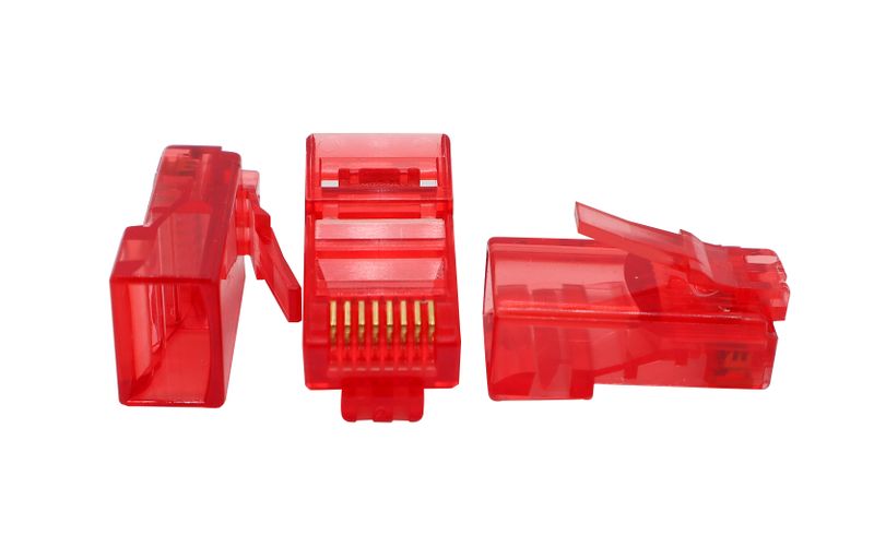 RJ45 CAT5E Cable Connectors Red - 100 Pieces