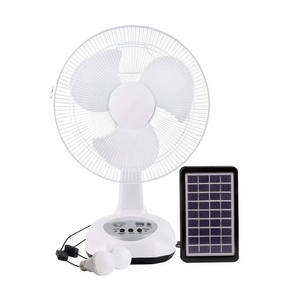 12-inch Rechargeable Fan With 2 LED Lights - Solar or AC/DC
