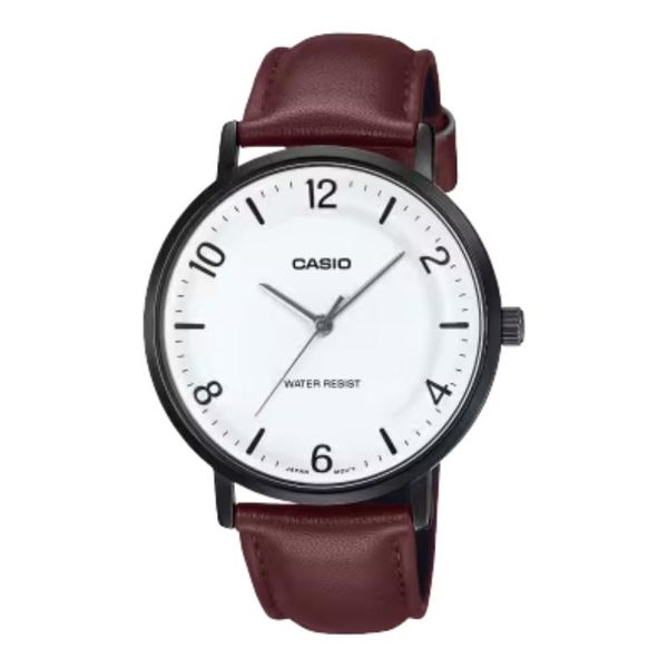 Casio Mens Brown Analogue Leather Strap Watch-MTP-VT03BL-7BDF