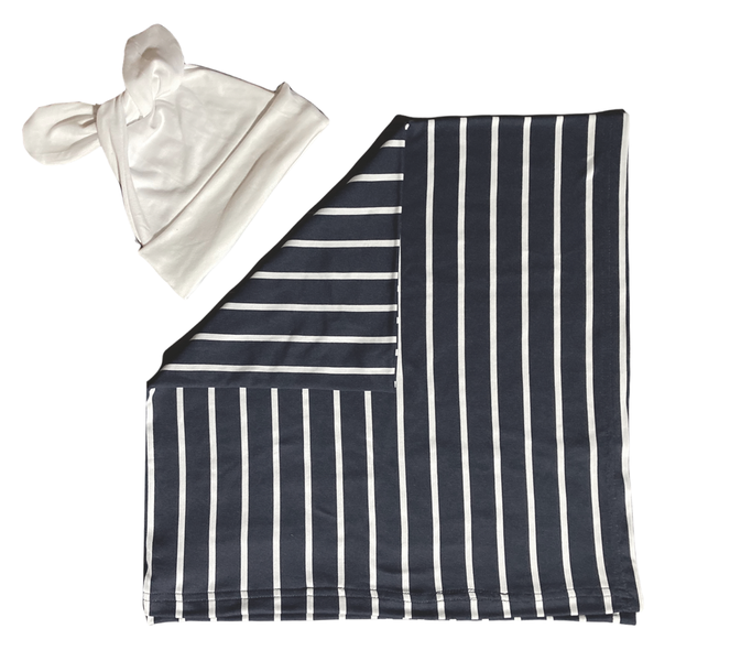 Swaddle, Receiving Blanket with Newborn Beanie-Black with white stripes