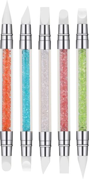 5Pcs Nail Art Sculpture Pen Nail Art Tool with Acrylic Rhinestone Handles