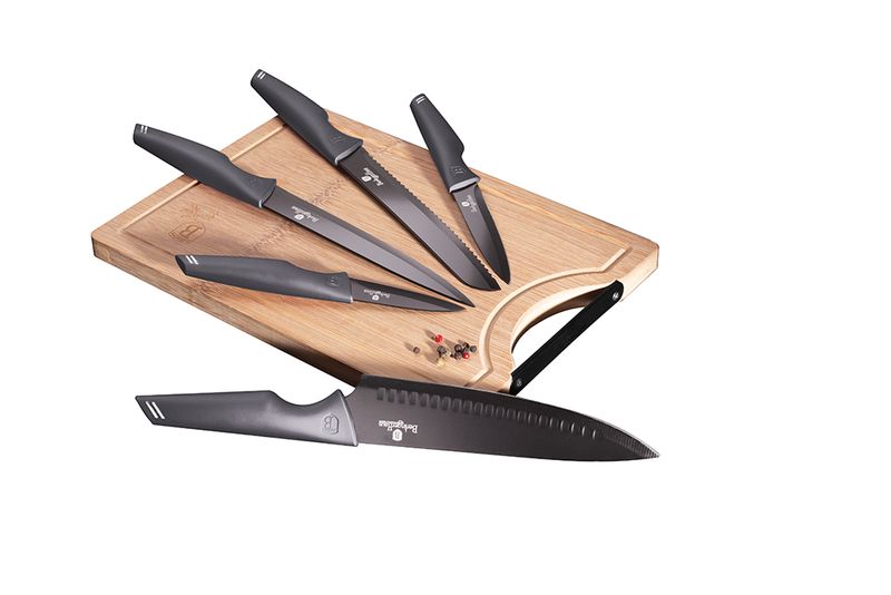 Berlinger Haus 6-Piece Knife Set with Bamboo Cutting Board - Carbon Pro