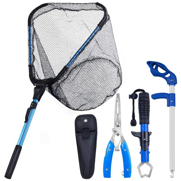 YB Sparkle 4-Piece Fishing Kit: Net, Pliers, Hook Remover, Gripper