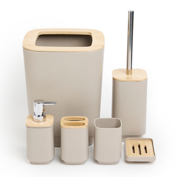 G&amp;M Chic 6 Piece Stone Bathroom Set with Bamboo Lids