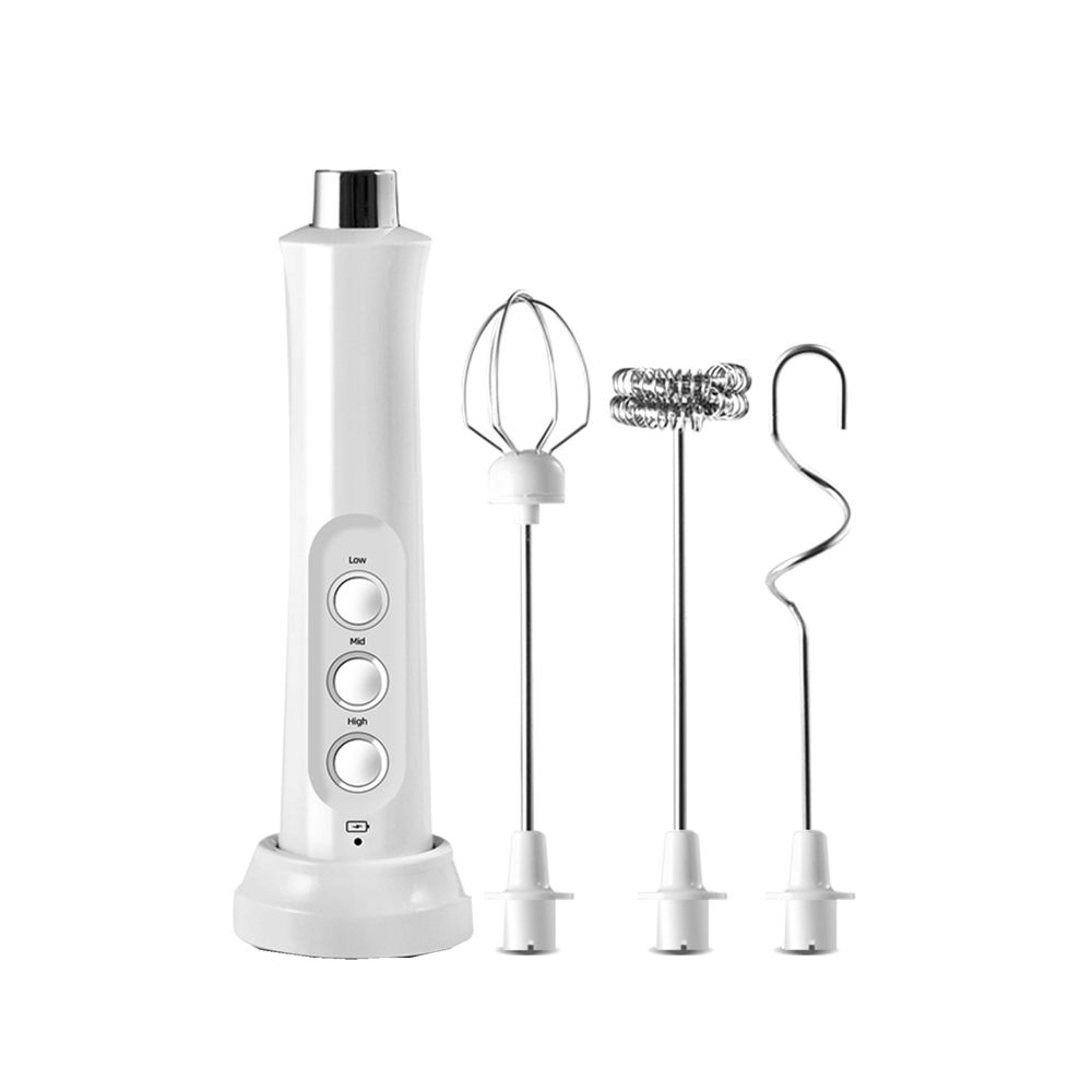 USB Rechargeable 3-Speed Milk Frother Handheld Electric Blender-White ...