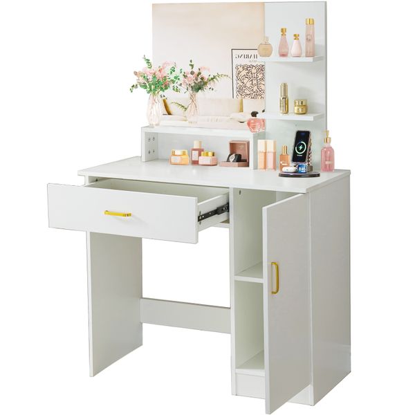 Dressing Table With Mirror Vanity Table Makeup D image
