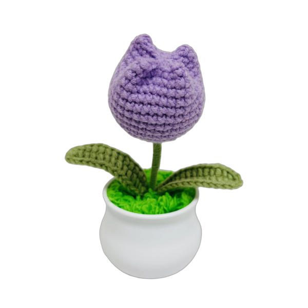 Crochet Purple Tulip Flower Cute Little Potted,Cheerful Gift and Decoration